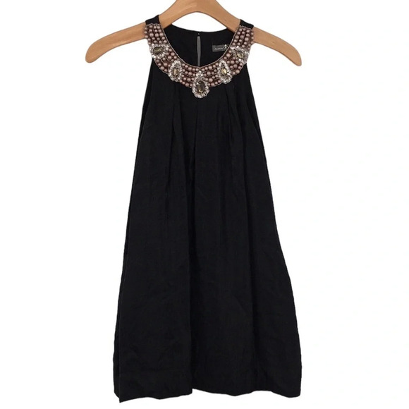 Alexia Admor Trapeze Dress Womens‎ XS Black Satin Jewel Cocktail Swing - Picture 1 of 12